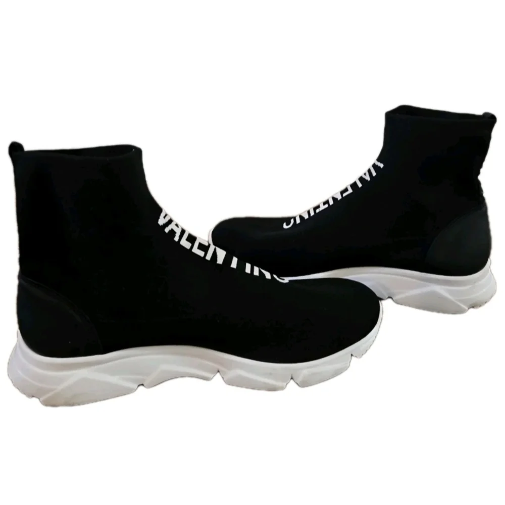 Valentino By Mario Logo Black Stretch Knit Slip On Fashion Sneakers Men’s Sz 12 - Picture 4 of 10